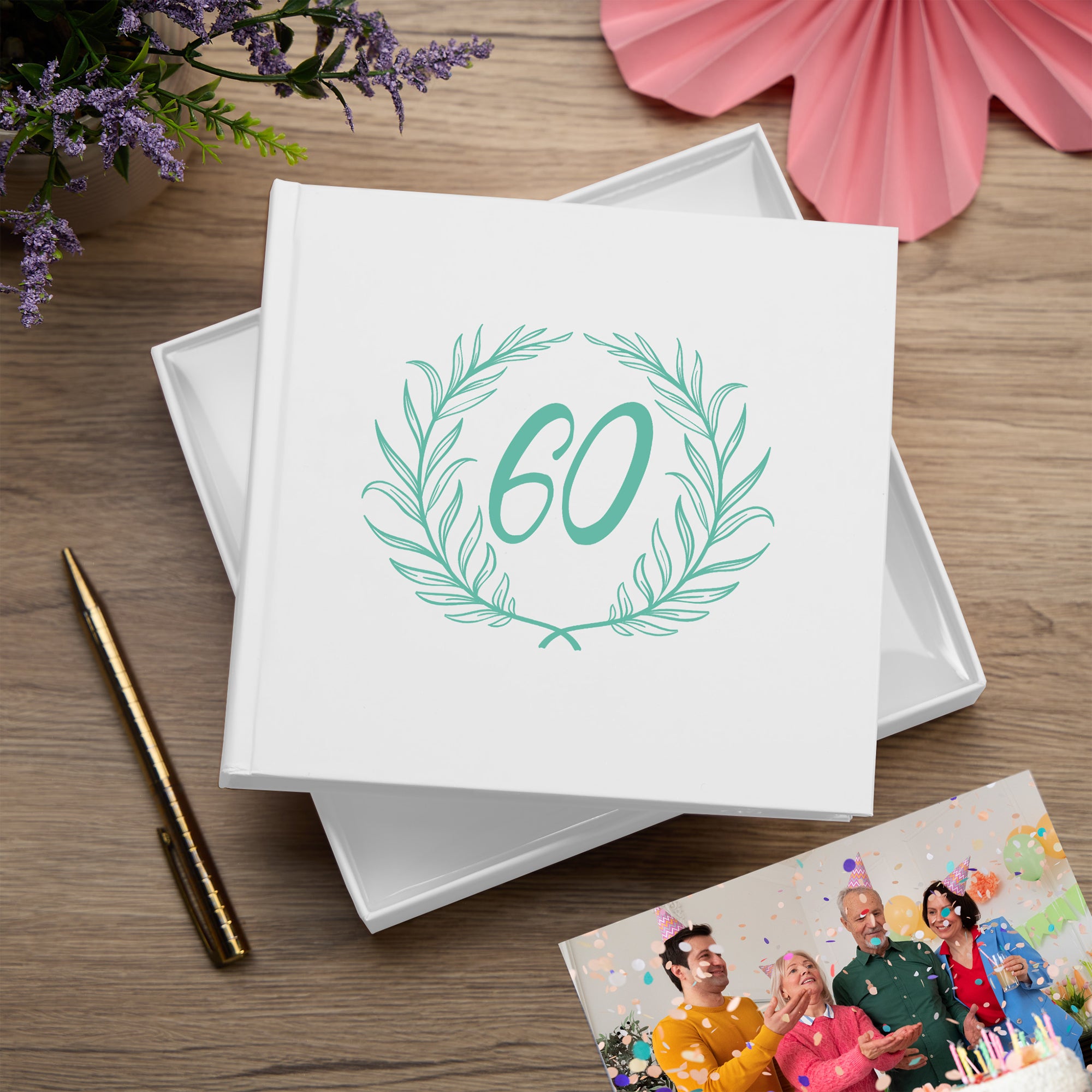 60th Birthday White Photo Album Gift For Her Or Him With Laurel Wreath photo album ukgiftstoreonline