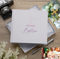 Baptism Gift White Photo Album With Cross For 50 x 6 by 4 Photos