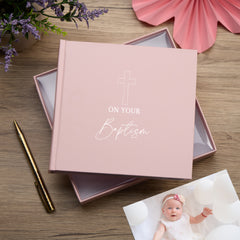 Baptism Gift Pink Photo Album With Cross For 50 x 6 by 4 Photos