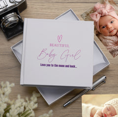 Beautiful Baby Girl White Photo Album With Heart For 50 x 6 by 4 Photos