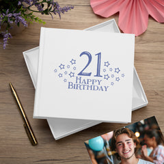21st Birthday White Photo Album Gift For Her Or Him With Star Design
