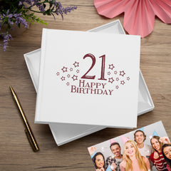 21st Birthday White Photo Album Gift For Her Or Him With Star Design