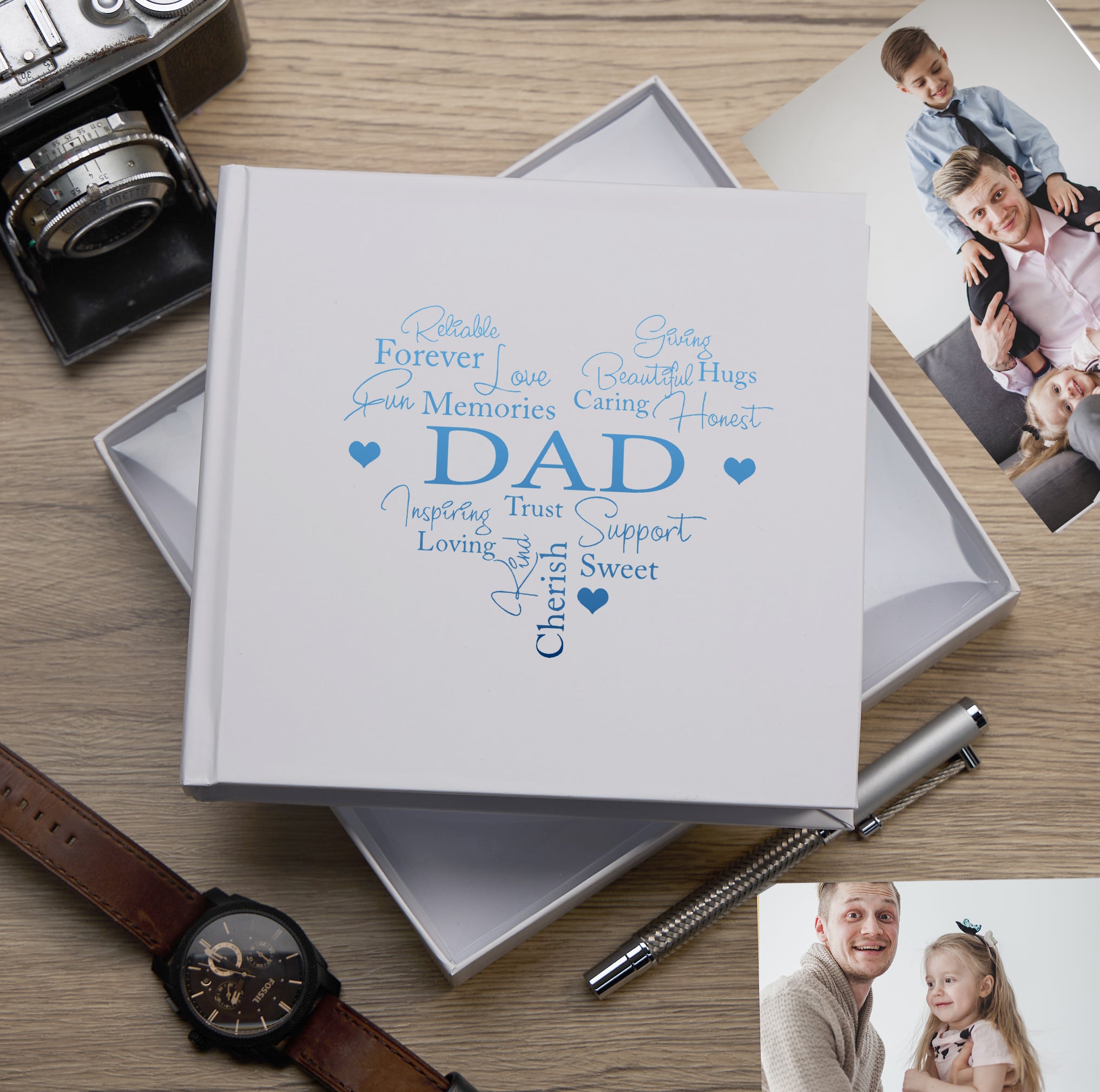 Dad Word Heart White Photo Picture Album 50 x 6"x4" Dad Photo Album ukgiftstoreonline