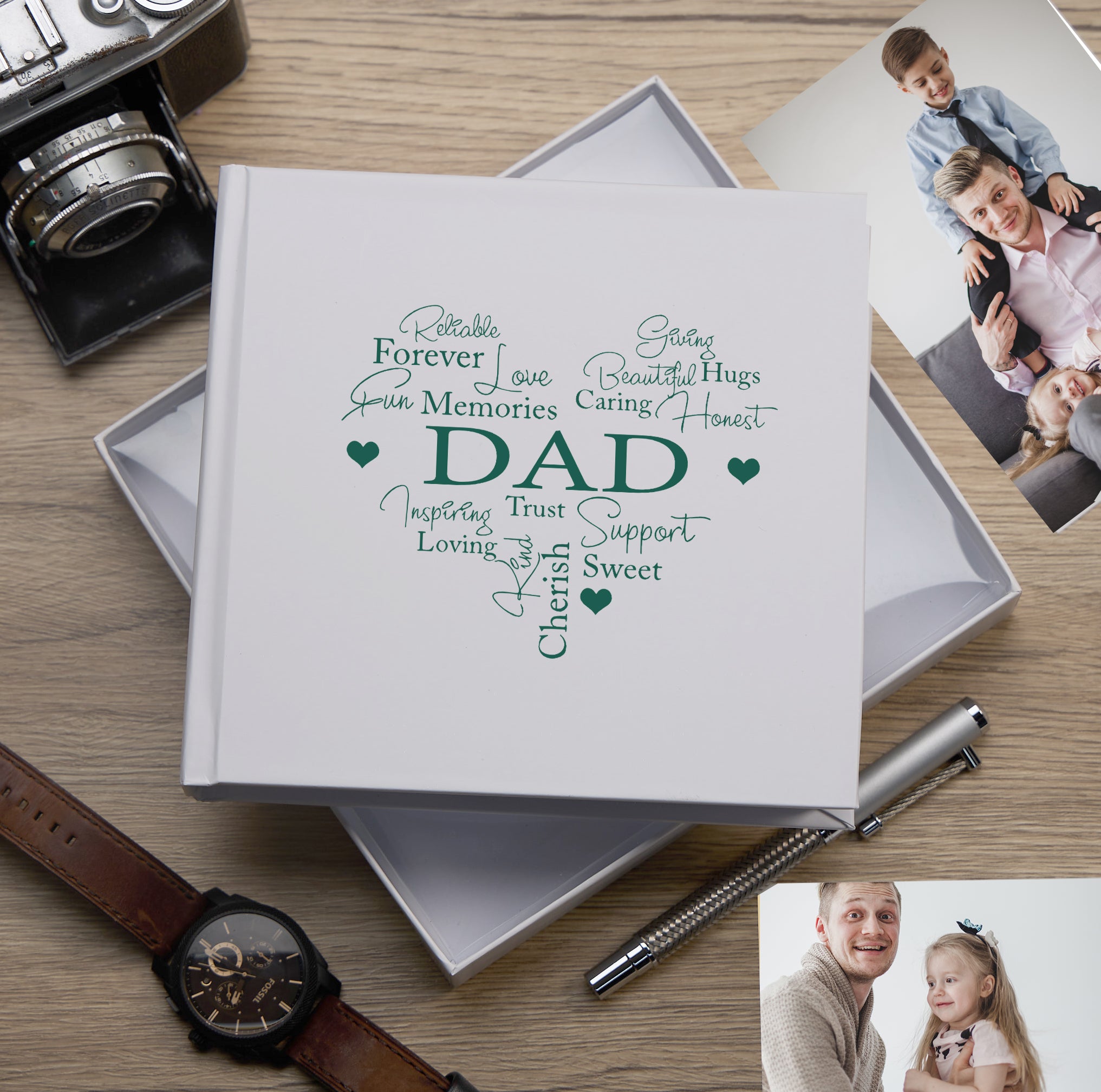 Dad Word Heart White Photo Picture Album 50 x 6"x4" Dad Photo Album ukgiftstoreonline