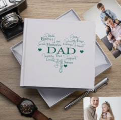 Dad Word Heart White Photo Picture Album 50 x 6"x4" Dad Photo Album ukgiftstoreonline