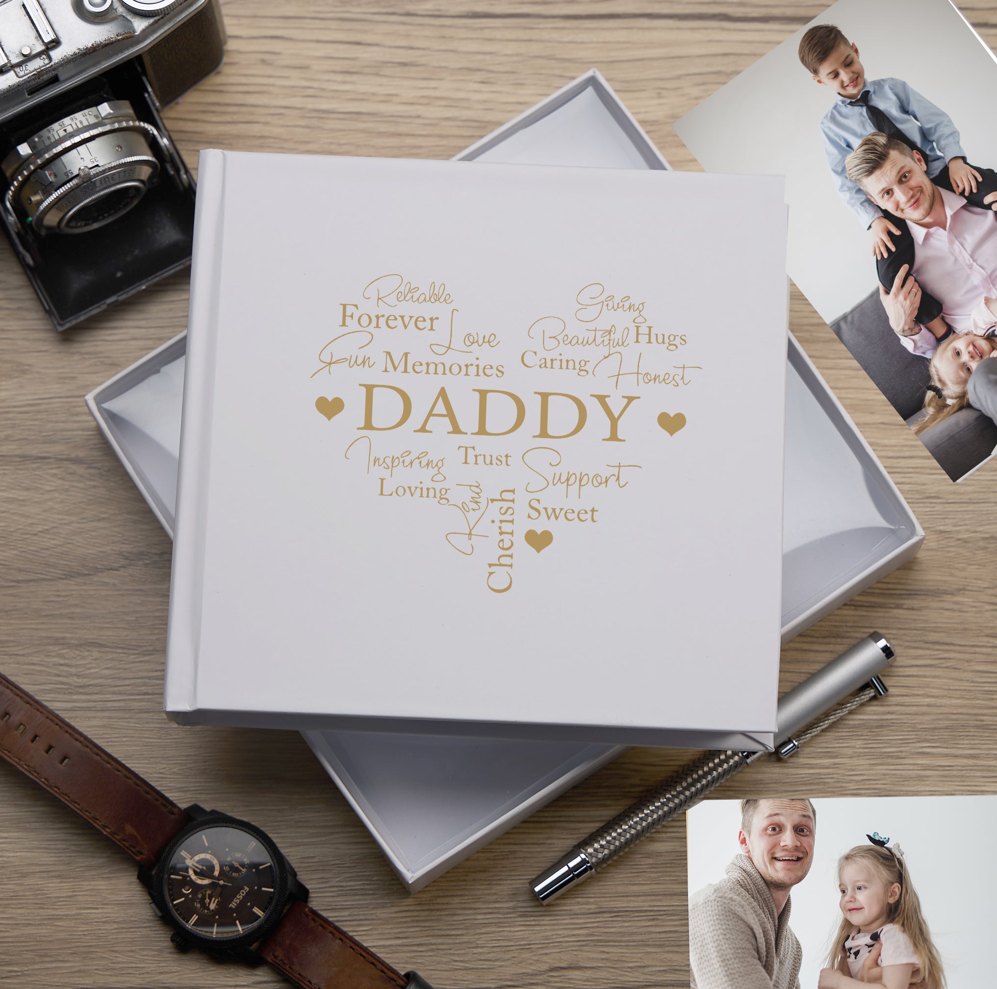 Daddy Word Heart White Photo Picture Album 50 x 6"x4" Dad Photo Album ukgiftstoreonline