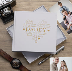 Daddy Word Heart White Photo Picture Album 50 x 6"x4" Dad Photo Album ukgiftstoreonline