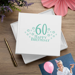 60th Birthday White Photo Album Gift For Her Or Him With Star Design Birthday Photo Album ukgiftstoreonline