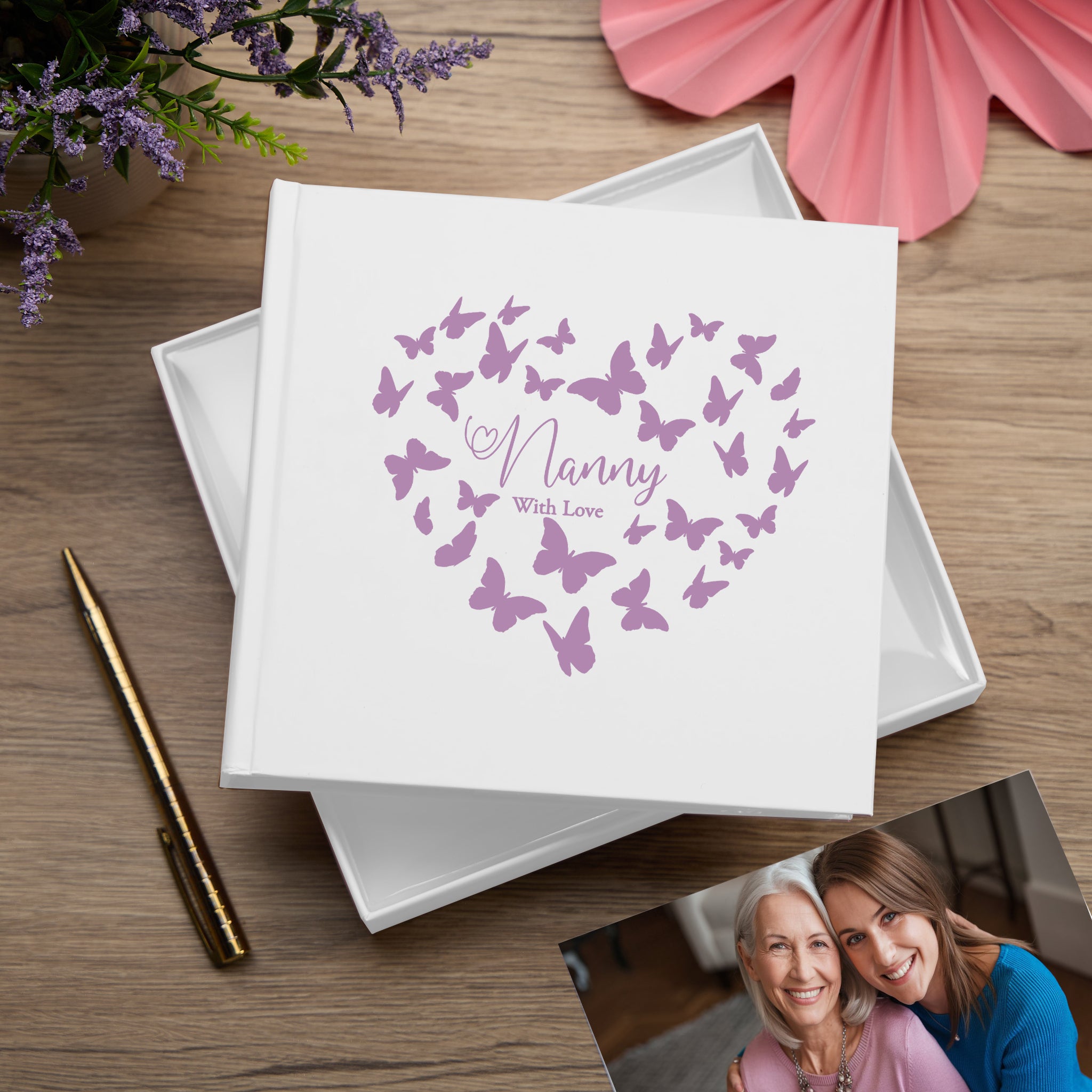 Nanny With Love White Photo Album Gift With Butterflies 50 x 6" x 4" Photos Nanny Photo Album ukgiftstoreonline