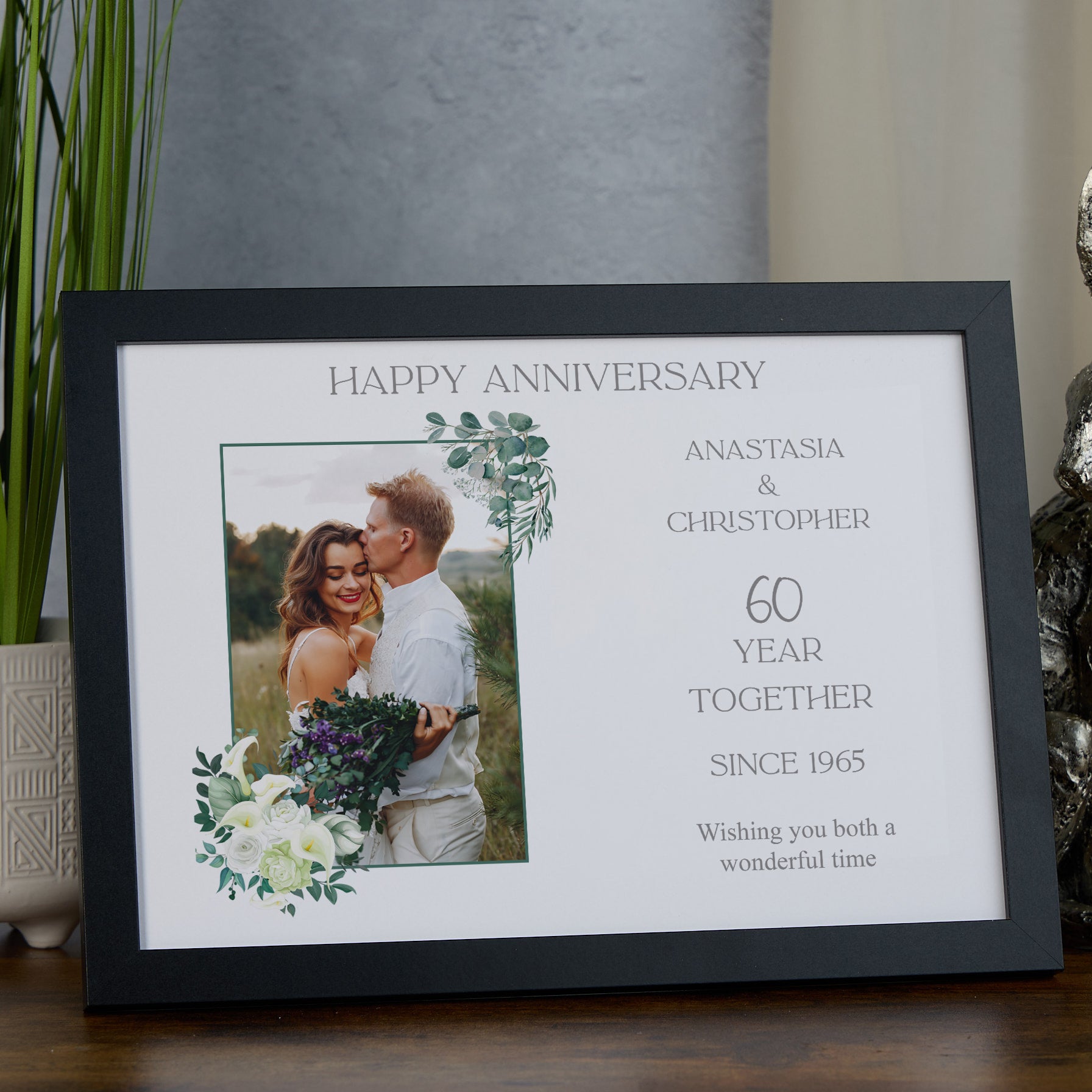 Personalised 60th Anniversary Photo Frame Wedding Day Memory Gift Custom Photo Keepsake personalised photo frames ukgiftstoreonline Black