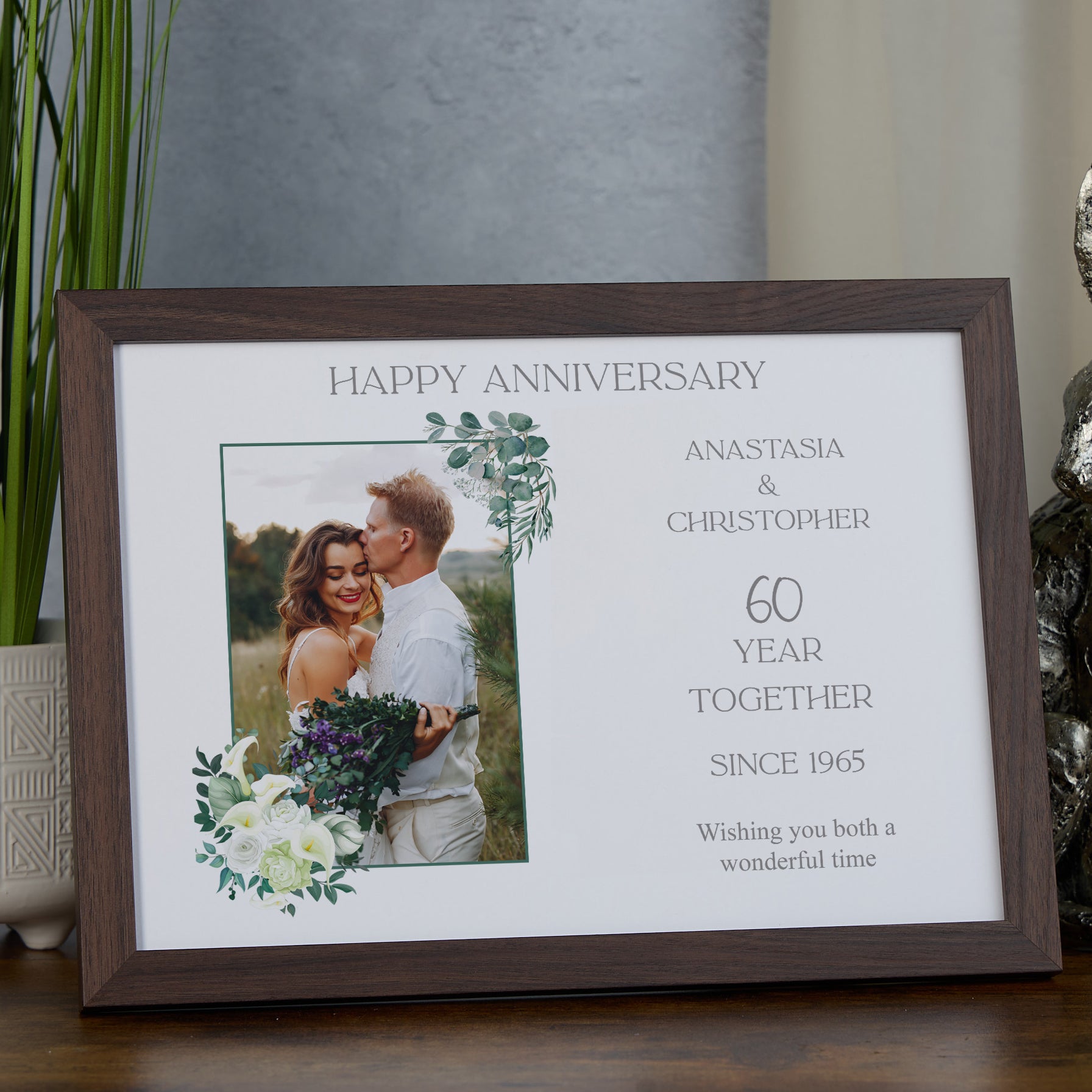 Personalised 60th Anniversary Photo Frame Wedding Day Memory Gift Custom Photo Keepsake personalised photo frames ukgiftstoreonline Walnut