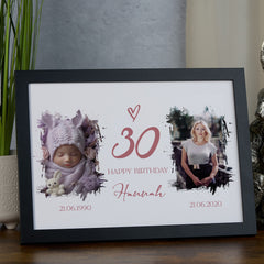 Personalised Any Age Birthday Photo Frame Custom Then and Now Photos Female Birthday Gift Celebration Keepsake 18th 21st 30th 40th 50th 60th 70th 80th 90th