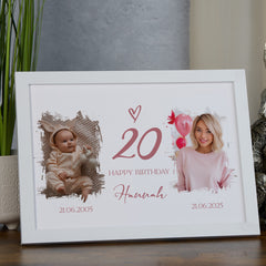 Personalised Any Age Birthday Photo Frame Custom Then and Now Photos Female Birthday Gift Celebration Keepsake 18th 21st 30th 40th 50th 60th 70th 80th 90th