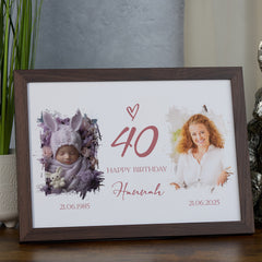 Personalised Any Age Birthday Photo Frame Custom Then and Now Photos Female Birthday Gift Celebration Keepsake 18th 21st 30th 40th 50th 60th 70th 80th 90th