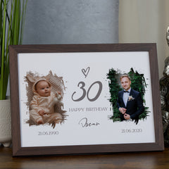 Personalised Any Age Birthday Photo Frame Custom Then and Now Photos Male Birthday Gift Celebration Keepsake 18th 21st 30th 40th 50th 60th 70th 80th 90th