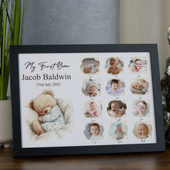 Customised My First Year Photo Frame, A4 Framed Print and Printed Photos With Cute Teddy Theme