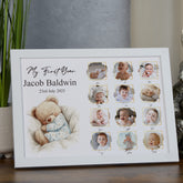 Customised My First Year Photo Frame, A4 Framed Print and Printed Photos With Cute Teddy Theme