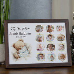 Customised My First Year Photo Frame, A4 Framed Print and Printed Photos With Cute Teddy Theme