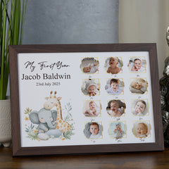 Customised My First Year Photo Frame, A4 Framed Print and Printed Photos With Cute Jungle Theme