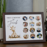 Customised Baby's First 12 Months Photo Frame, A4 Framed Print and Printed Photos With Cute Giraffe Theme