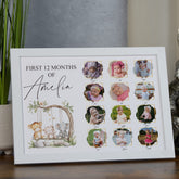 Customised Baby's First 12 Months Photo Frame, A4 Framed Print and Printed Photos With Cute Safari Theme
