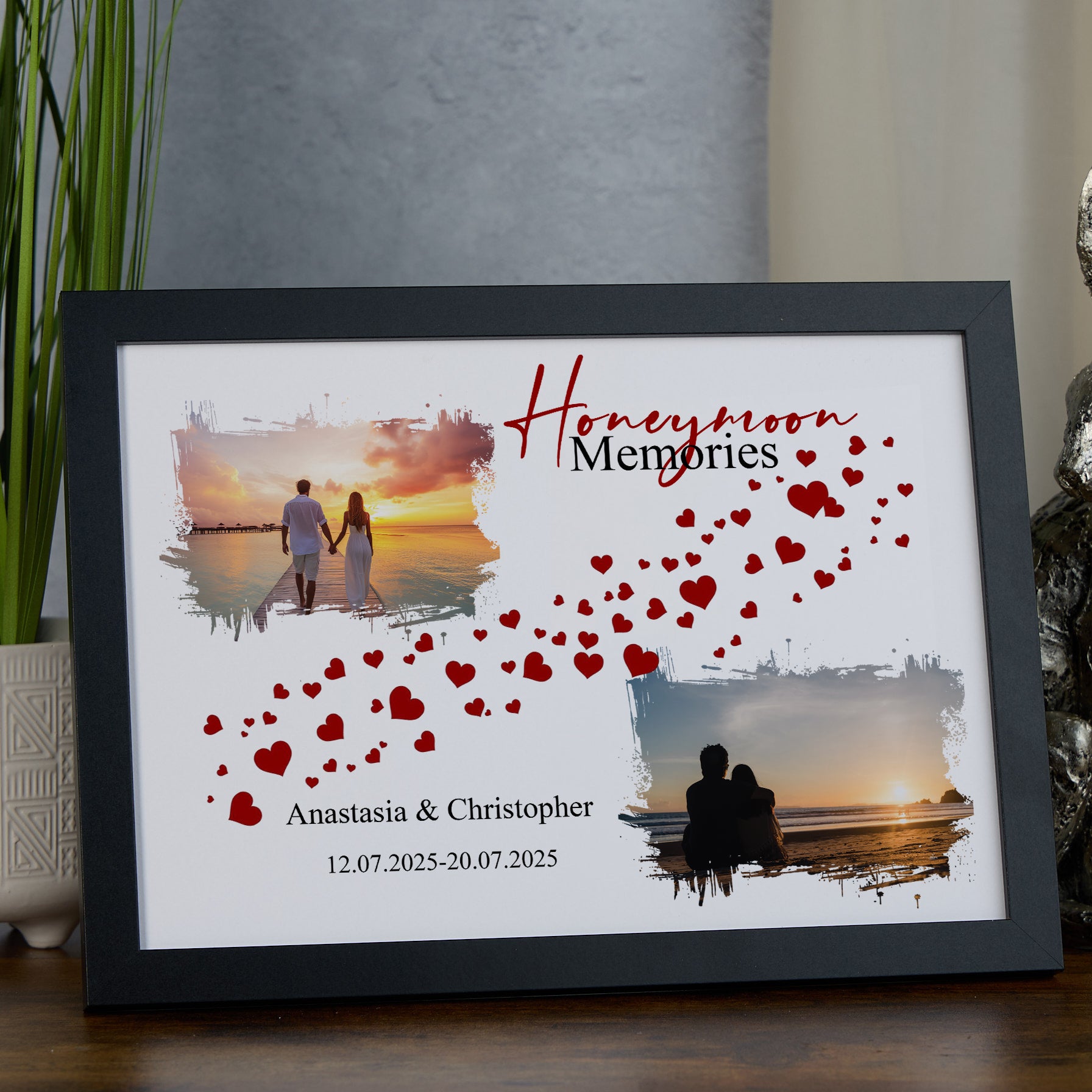 Personalised Honeymoon Memories Photo Frame, A4 Framed Print and Printed Photos Honeymoon Memory Keepsake personalised photo frames ukgiftstoreonline Black