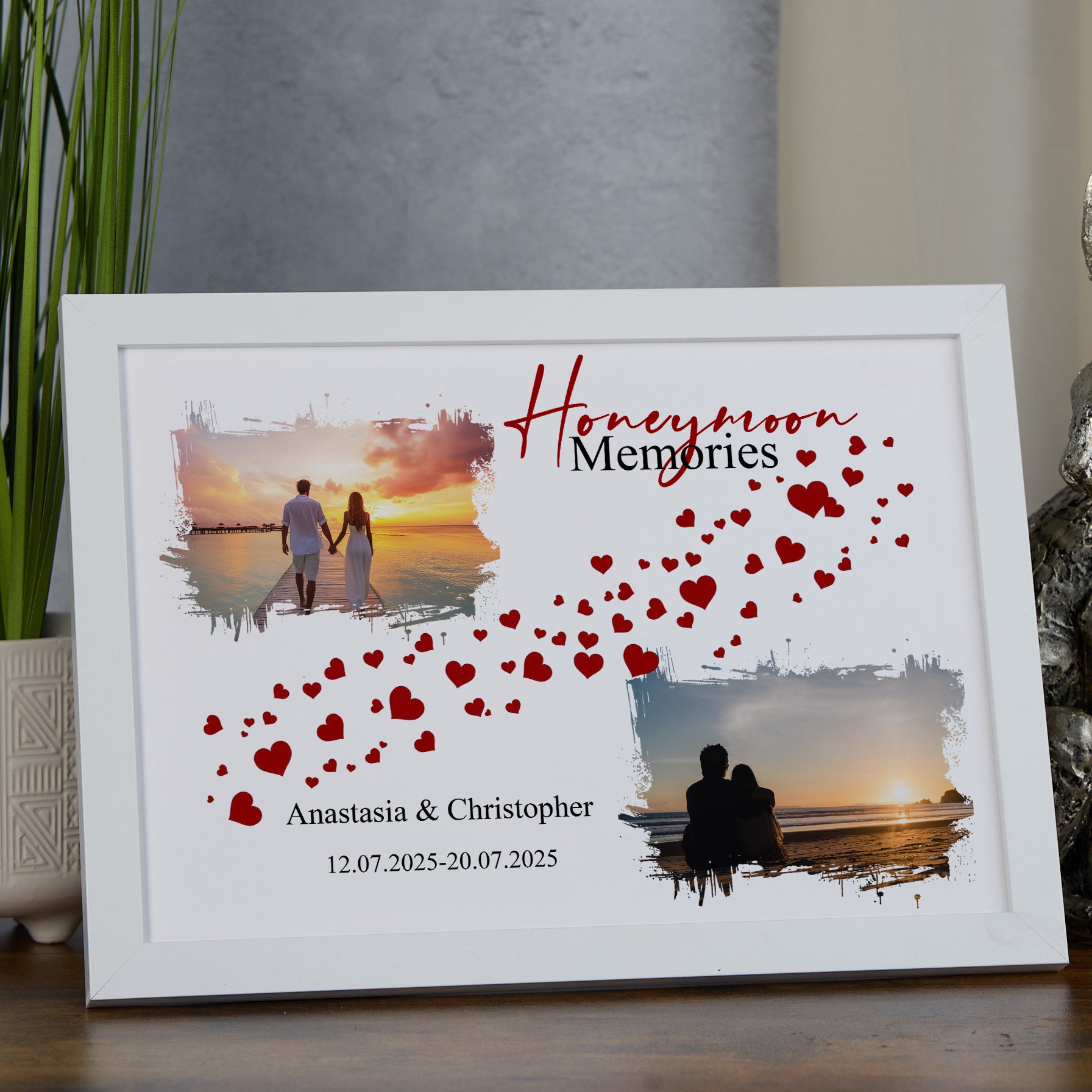 Personalised Honeymoon Memories Photo Frame, A4 Framed Print and Printed Photos Honeymoon Memory Keepsake personalised photo frames ukgiftstoreonline White