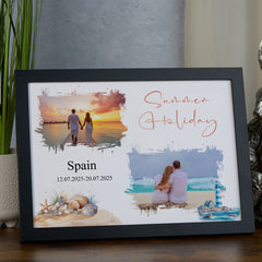 Personalised Beach Holiday Photo Frame, A4 Framed Print and Printed Photos Summer Holiday Memory Keepsake