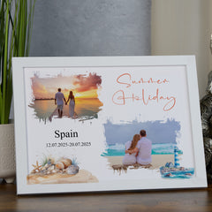 Personalised Beach Holiday Photo Frame, A4 Framed Print and Printed Photos Summer Holiday Memory Keepsake