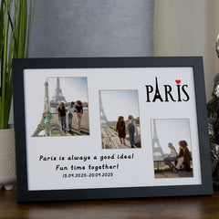 Personalised Paris Holiday Photo Frame, A4 Framed Print and Printed Photos Holiday Memory Keepsake
