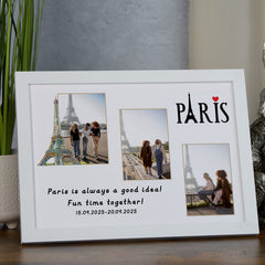 Personalised Paris Holiday Photo Frame, A4 Framed Print and Printed Photos Holiday Memory Keepsake