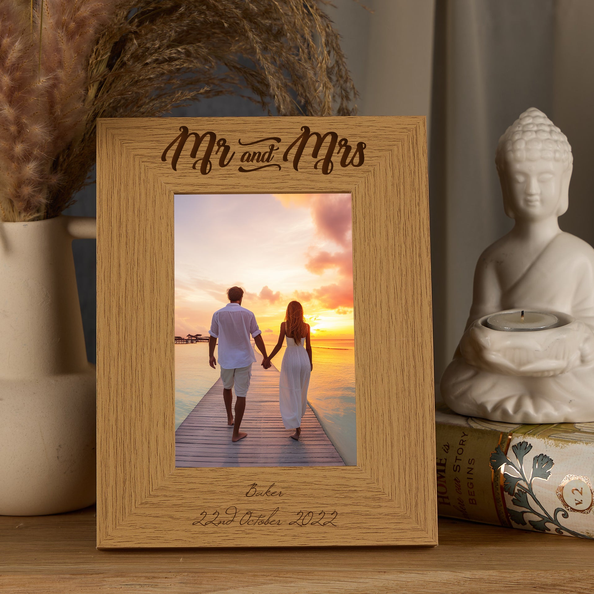 Personalised Engraved Mr and Mrs Wooden Photo Frame Wedding Gift wedding photo frame ukgiftstoreonline
