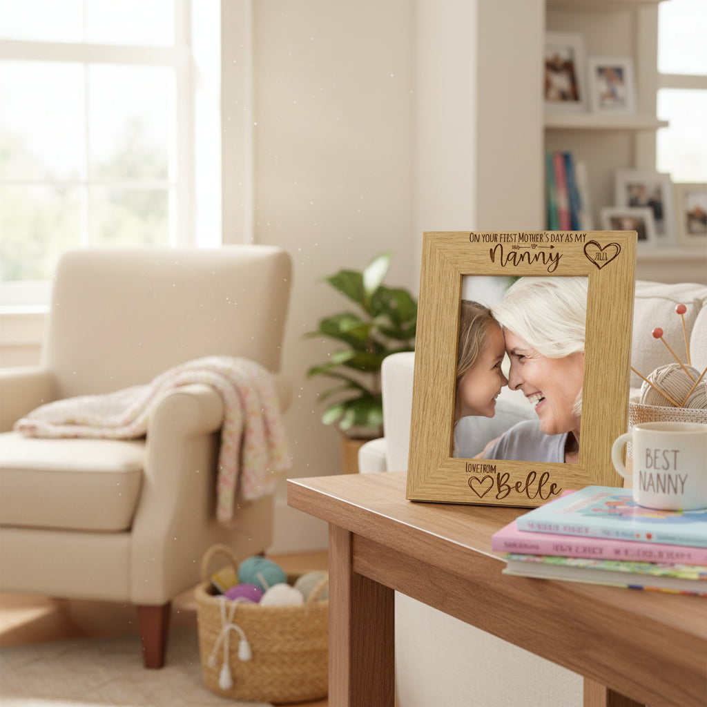 Personalised First Mothers Day as a Nanny Engraved Photo Frame Portrait Photo Frame ukgiftstoreonline