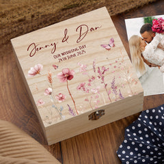 Personalised Wooden Wedding Keepsakes Memory Box Gift Wildflower Meadow Keepsake Box ukgiftstoreonline