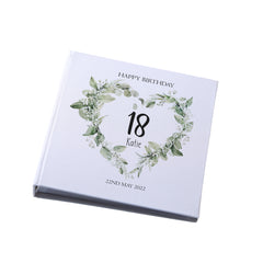 Large Book Bound Personalised Any Age Birthday Photo Album With Green Floral Heart