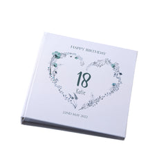 Large Book Bound Personalised Any Age Birthday Photo Album With Blue Floral Heart