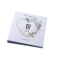 Large Book Bound Personalised Any Age Birthday Photo Album With Silver Green Heart