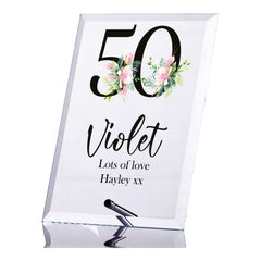 Personalised 50th Birthday Floral Keepsake Gift Glass Plaque Gift