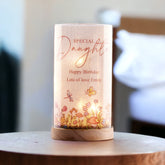 Personalised Daughter Gift Floral Lamp With Wood Base LED Night Light