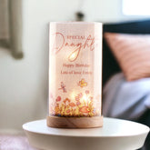 Personalised Daughter Gift Floral Lamp With Wood Base LED Night Light