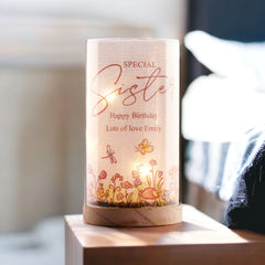 Personalised Sister Gift Floral Lamp With Wood Base LED Night Light