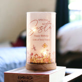 Personalised Sister Gift Floral Lamp With Wood Base LED Night Light