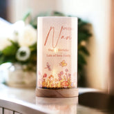 Personalised Nan Gift Floral Lamp With Wood Base LED Night Light