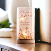 Personalised Gran Gift Floral Lamp With Wood Base LED Night Light