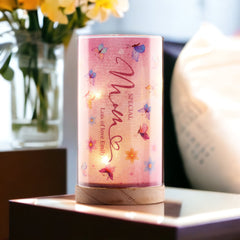 Personalised Mum Gift Butterfly Lamp With Wood Base LED Night Light