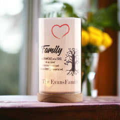 Personalised Family Branches Sentiment Lamp With Wood Base Night Light