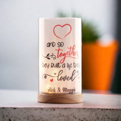 Personalised Together Love Sentiment Night Lamp Wood Base Anniversary