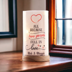 Personalised Love Sentiment Night Lamp With Wood Base Wedding Anniversary