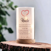 Personalised Uncle Gift Sentiment Night Lamp With Wood Base