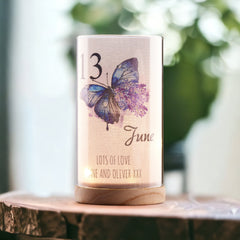 Personalised 13th Birthday Butterfly Gift Night Lamp With Wood Base
